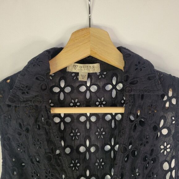 Guess Black Peplum Eyelet Lace Sleeveless Top - Picture 4 of 11